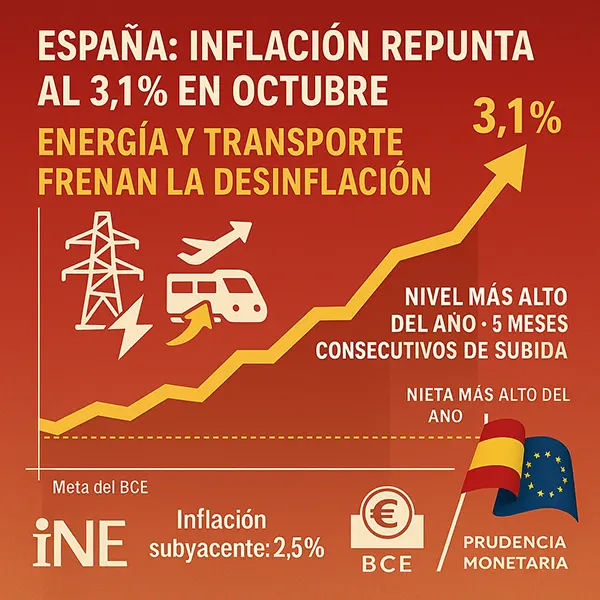 Inflación en España sube al 3,1%: energía, transporte y demanda interna frenan la desinflación”